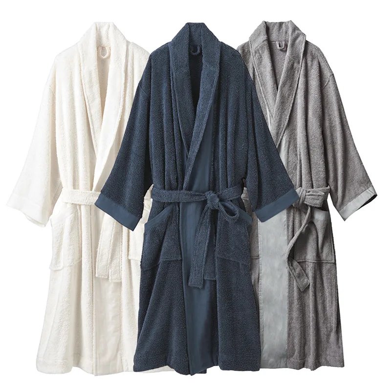 

Terry Bathrobe Women 100% Cotton Pyjamas Lovers Home Dressing Gown Robes Solid Towel Fleece Long Sleepwear Bridesmaid Robe White