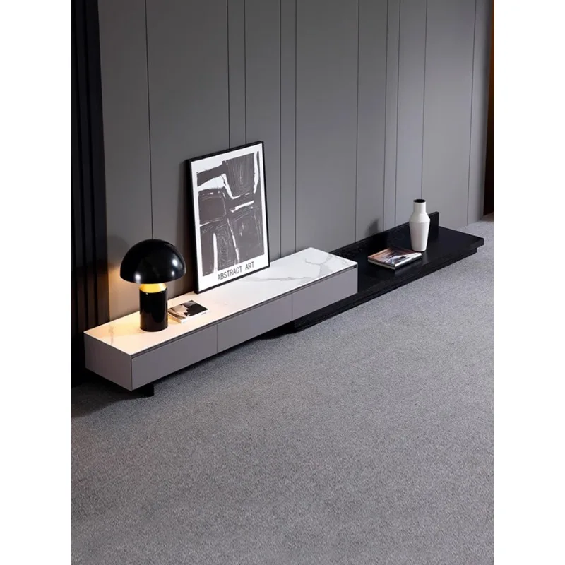 

Italian minimalist light luxury stone coffee table TV cabinet combination design furniture modern simple retractable TV cabinet