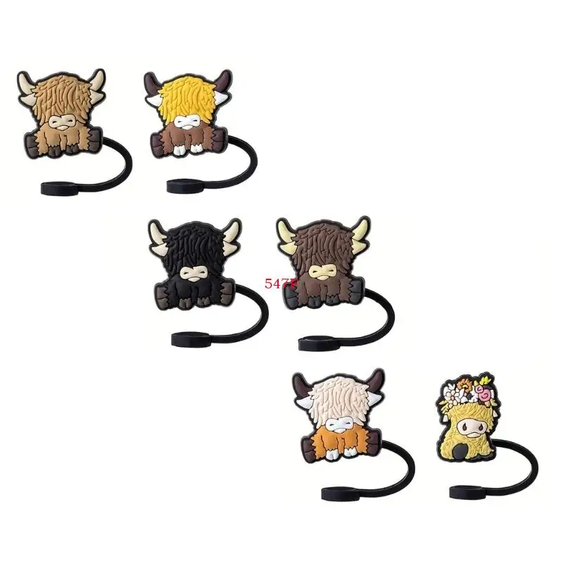547F Set of 6 Decorative Straw Plug Creative Lid Protectors Cow Shaped Straw Stopper Colorful Coffee Cup Decorations