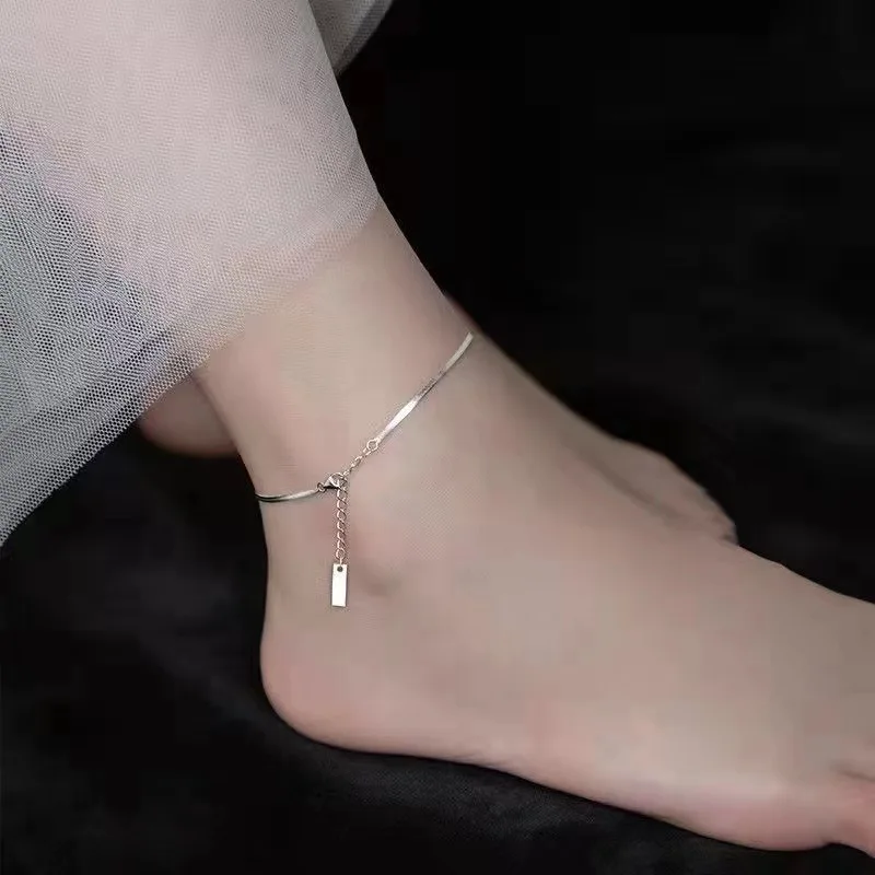 925 Sterling Silver Minimalist Glossy Snake Bone Anklet for Women Beach Summer Charm Party Jewelry Accessories BKSL115 anklet bracelets,silver anklets,ankle chain
