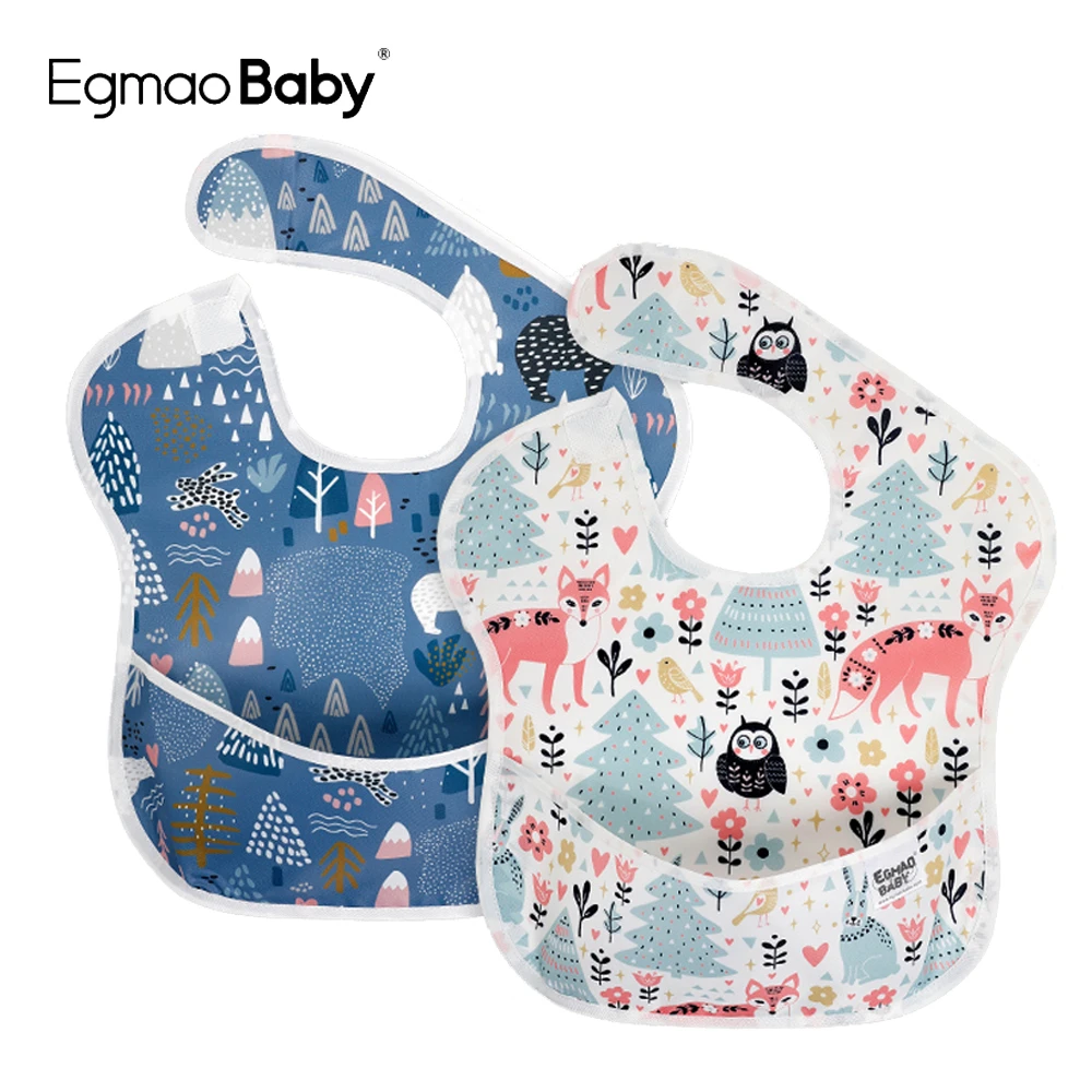 Baby Bibs 100% Polyester TPU Coating Feeding Bibs Washable Baby Bibs with Food Catcher for Baby Girls & Boys Waterproof Bibs baby accessories drawing	