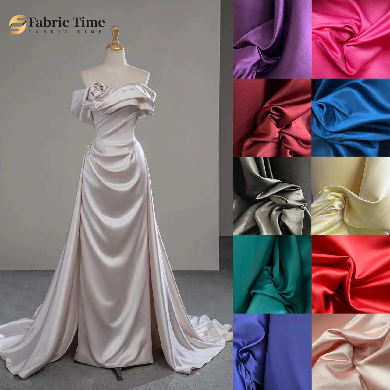 Red white pink green Luxury soft Thick satin Wedding dress Evening gown Set  Curtains High-end fashion Fishtail dress fabric