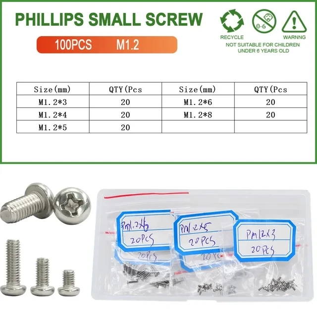 M1 M1.2 M1.4 M1.6 M2 Phillips Pan Small Screws Sunglasses Metric Thread Eyeglass Watch Bolt 304 Stainless Steel Spectacle Screw