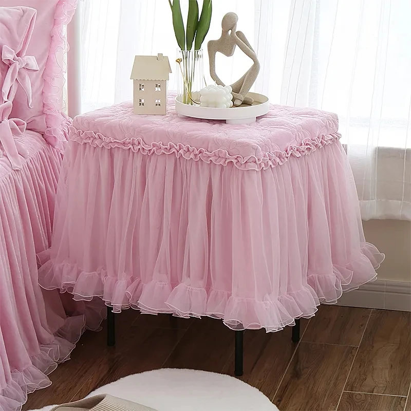 

pink/white color princess style dust proof table cloth nightstand cover