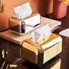 Luxury Golden Tissue Boxes Storage Napkin Holder Paper Case Organizer Ornament Craft Desktop Tissue Holder Kitchen Tissue Box 2