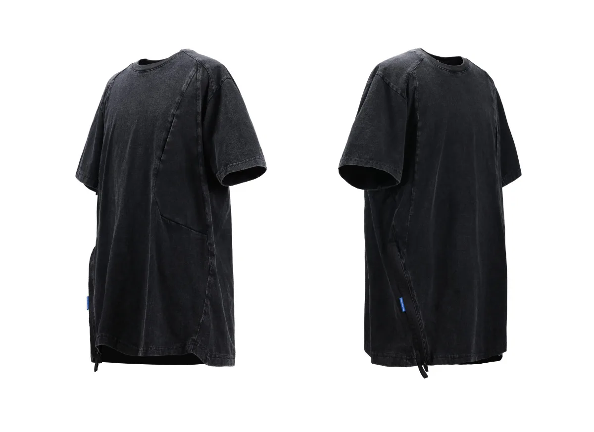 Reindee Lusion 22ss 3d batik wash short sleeve t-shirt diamond shaped structure pure cotton  adjustment zipper techwear gorpcore