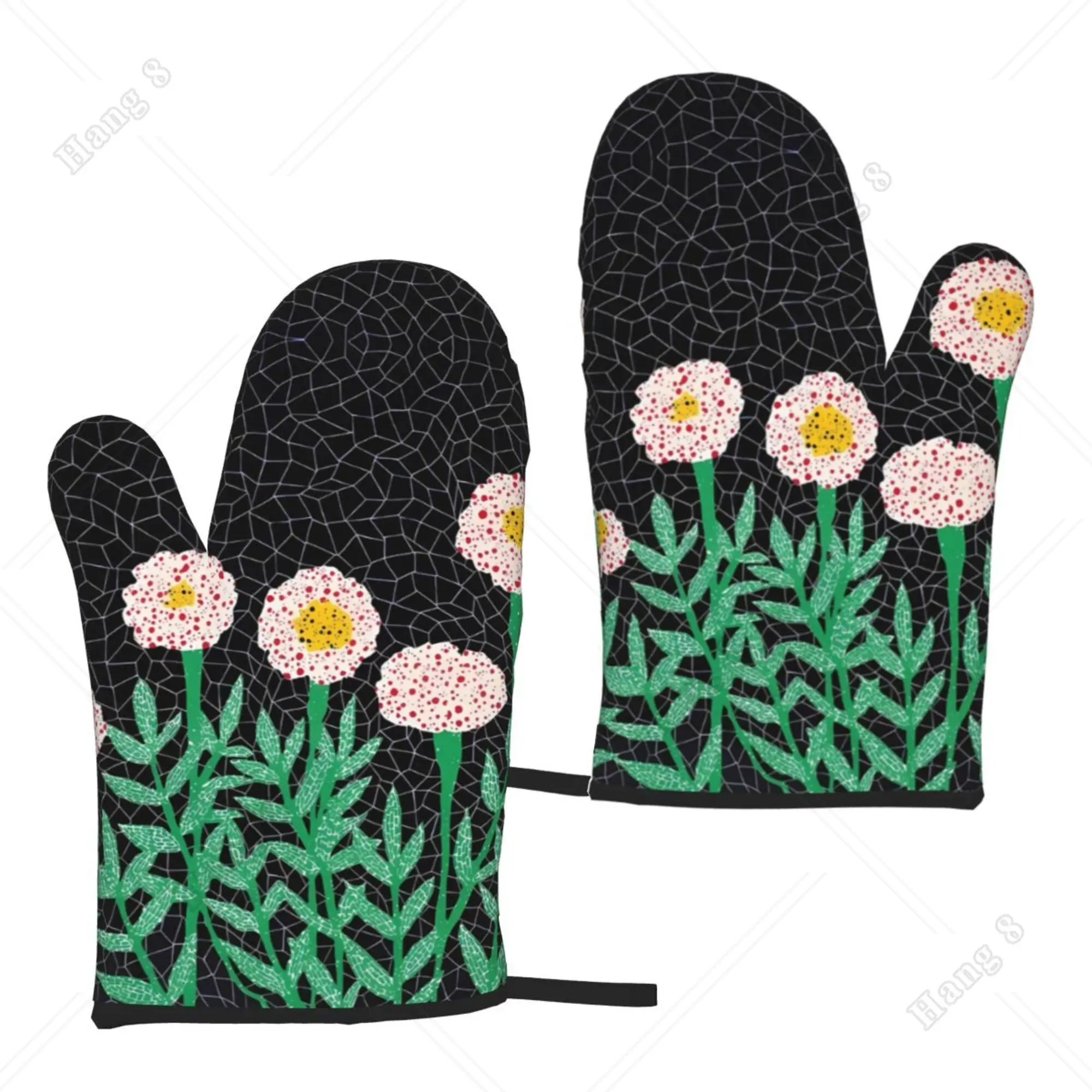 Artistic Flowers Yayoi Kusama Oven Mitts 2PC Heat Resistant Gloves Bbq Gloves for Men Women Oven Gloves Cooking Gloves unicorn oven gloves 2pcs microwave gloves baking oven gloves cooking heat resistant oven mitts for kitchen bbq all seasons