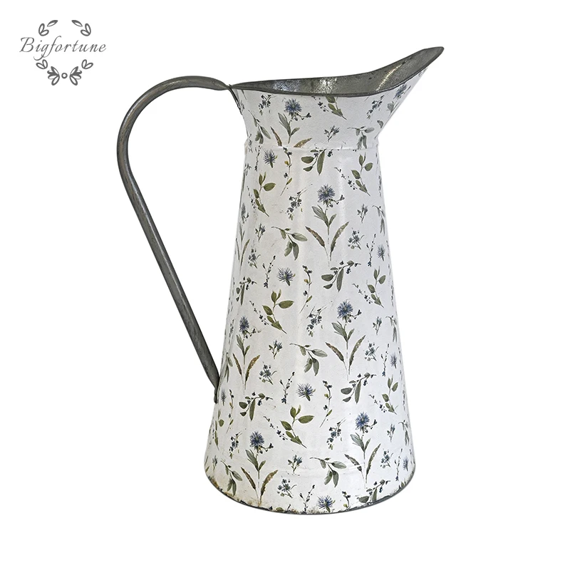 VintageMetalVasePitcherDecorativeGalvanizedFlowerJugVaseMilk