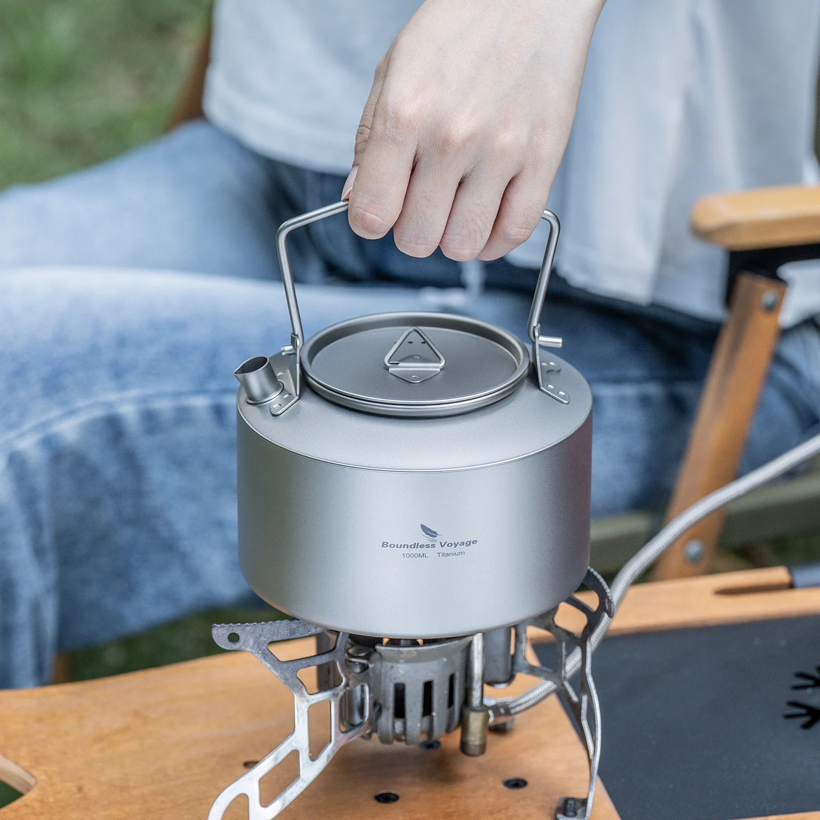 Boundless Voyage 1L Wasserkocher Titan-Teekanne Leichter und schnell erhitzender Kochwasserkrug für Wandern, Picknick, Reisen Ti3099D – Detail 6