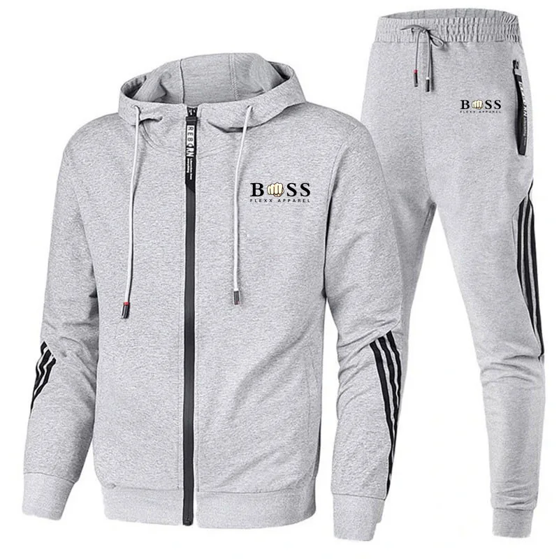Casual Sport Hoodie Jacket + Trousers Men Cardigan Youth College Blazer Pockets Training Jogging Coat Pant Fashion Spring Autumn