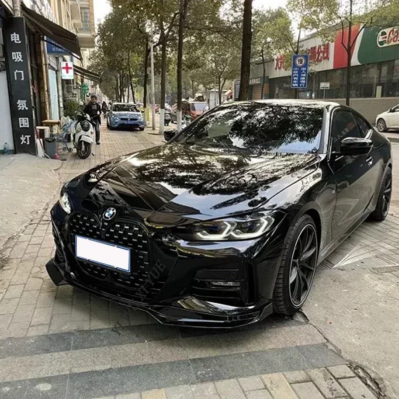 Car Front Bumper Lip Body Kit Spoiler Canard Splitter Diffuser Carbon Look For BMW 4 Series G22 G23 G24 G26 420i M440i 2020-2023