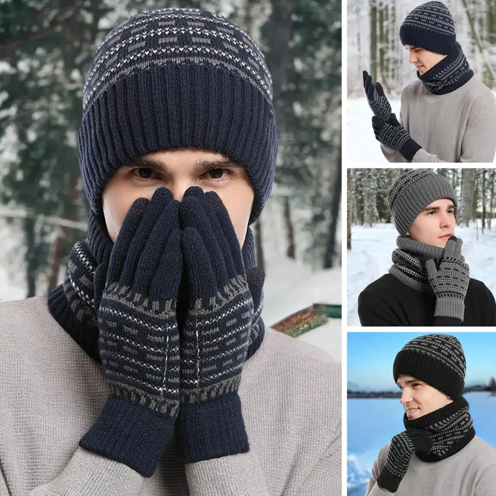 

Winter Hat Scarf Gloves Set Stylish 3-piece Knitted Winter Set Beanie Hat Gloves Scarf with Fleece for Women for Fashionable