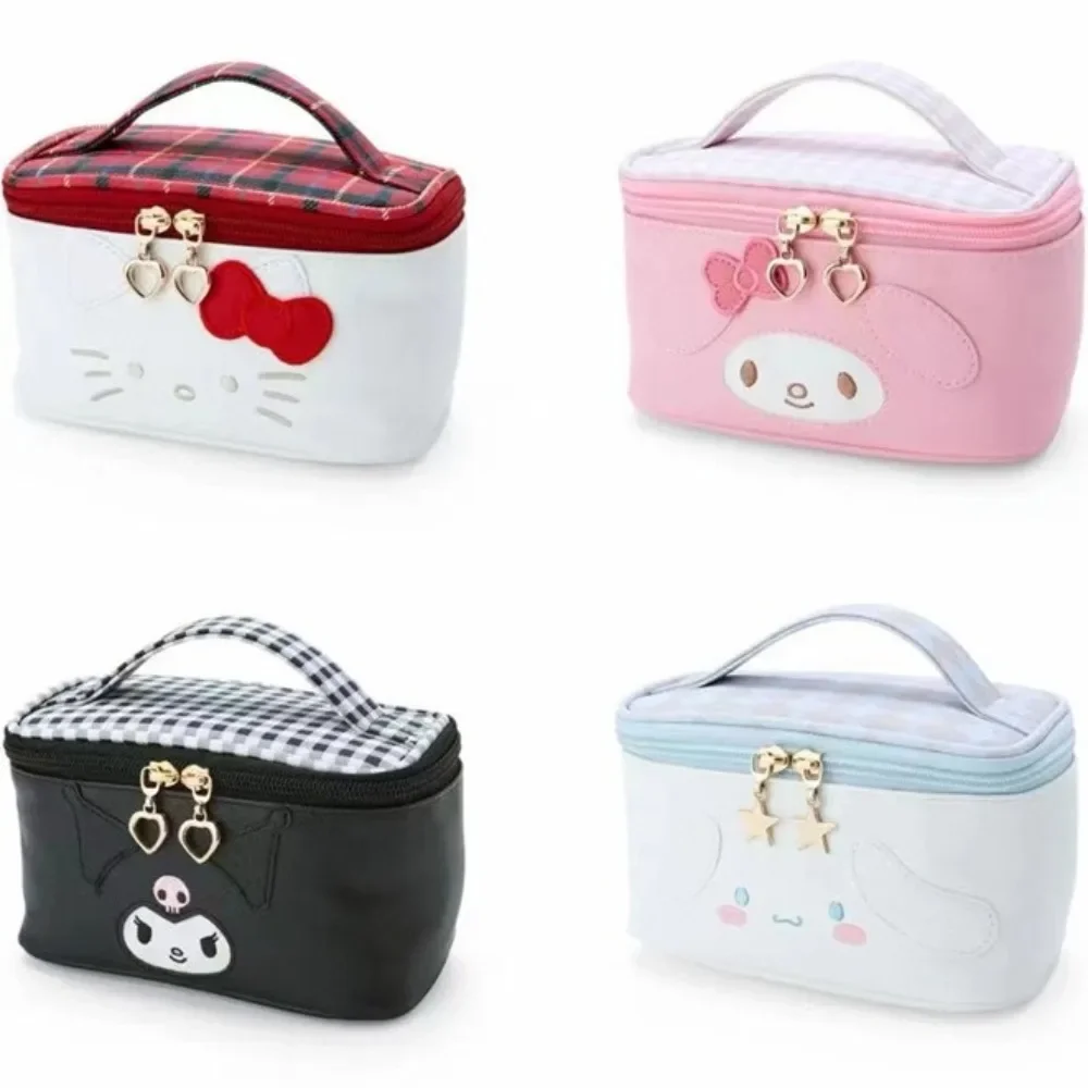 Girly Heart Cute Hello Kitty Makeup Bag Sanrio Kawaii Anime Kuromi My Melody Large Capacity Portable Storage Case Kids Gift