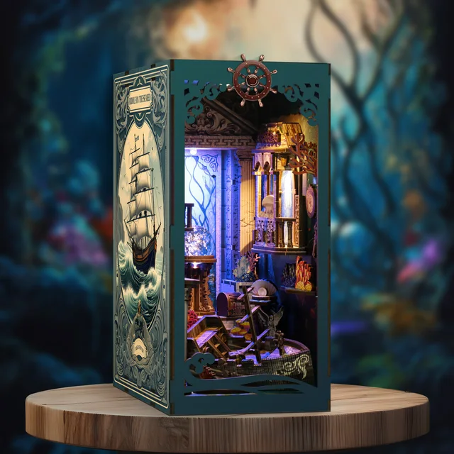 DIY Book Nook Doll House With LED Light 3D Puzzle Assembly Building Wooden Bookshelf Insert Decoration Model For Birthday Gifts 2