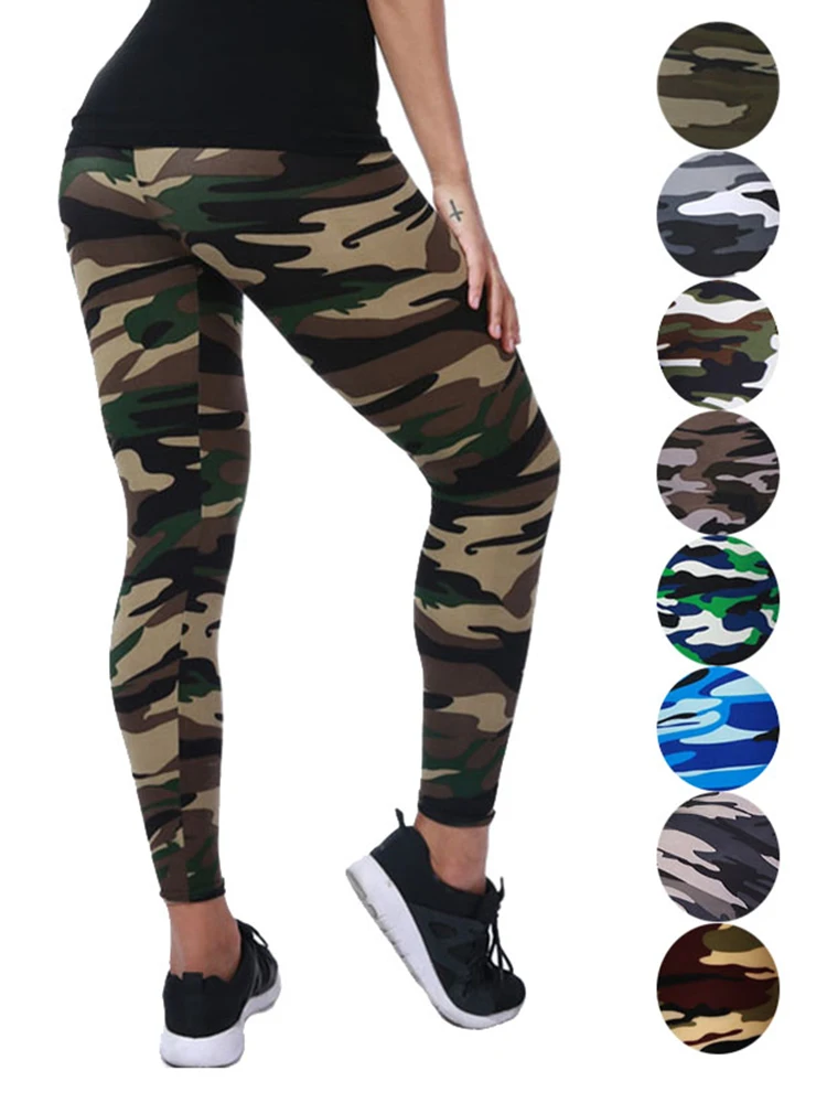 YSDNCHI Camouflage Womens for Leggins Graffiti Style Slim Stretch Trouser Army Green Leggings Deportes Pants K085