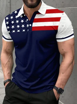American Flag Yoke - blue Body, White Sleeve Polo Shirt