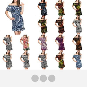 New Style Women's Sleeveless Open Shoulder Short Dresses, Beach Party Shawl, Loose, Summer, Short, Polynesia, Pohnpe, Frangipani