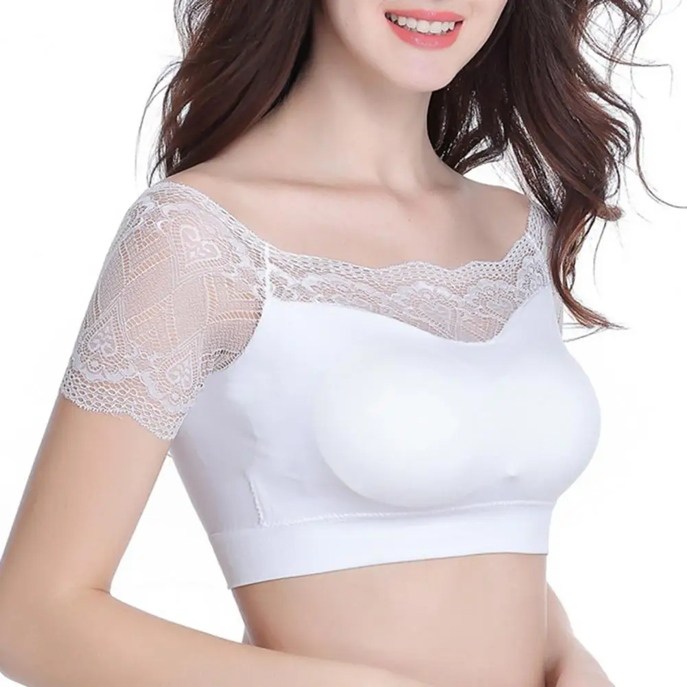 Women Invisible Bra Solid Color Lace Decor No Steel Ring Padded Push Up Gathering Strapless Wrapped Crop Top Female Underwear
