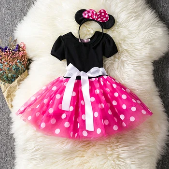 Girls Cosplay Cartoon Costume Kids Summer Short Sleeve Polka Dot Princess Dress Up Children Birthday Party Clothing 1