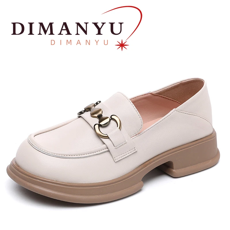 DIMANYU Women's Loafers 2024 Spring New British Style Round Head Female Shoes Fashion Genuine  Leather Loafers Women