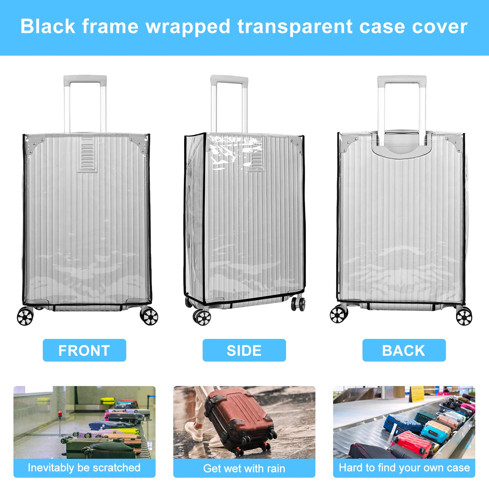 3Pcs PVC Luggage Cover Waterproof Clear Suitcase Cover Reusable Transparent Travel Luggage Protector Wheeled Suitcase Dust