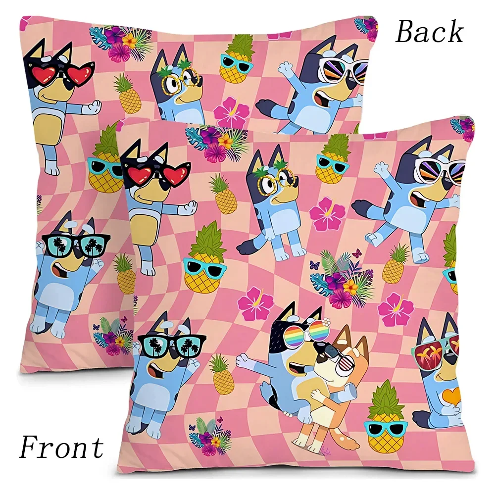 Cartoon B-Blueys Bandit-Chilli Pillow Covers Cartoon Sofa Decorative Home Double-sided Printing Short Plush Cute Cushion Cover
