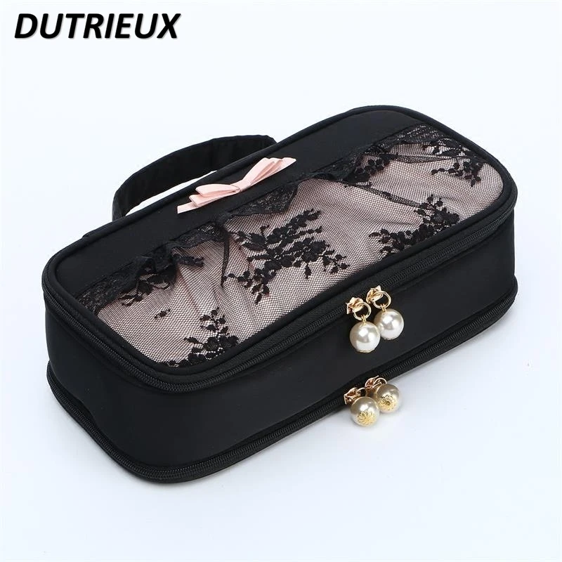 Lace Portable Women's Makeup Bag Double-Layer Cosmetic Bags Large Capacity Storage Travel Jewelry Bag Multi-Purpose Cases