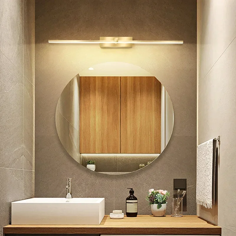 Modern LED Wall Lamp Bathroom Hardwares Golden Bathroom Mirror Lamp For Bedroom Living Room Wall Sconce Bath Mirror Line Lamp 6