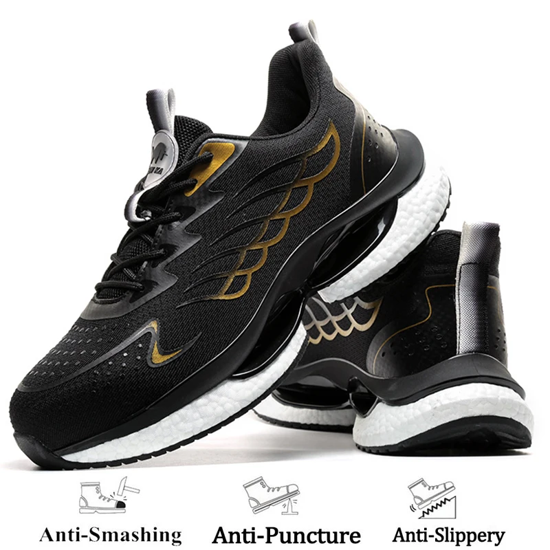 Waliantile Men Male Safety Shoes Sneakers For Construction Work Boots Puncture Proof Anti-smashing Steel Toe Working Footwear