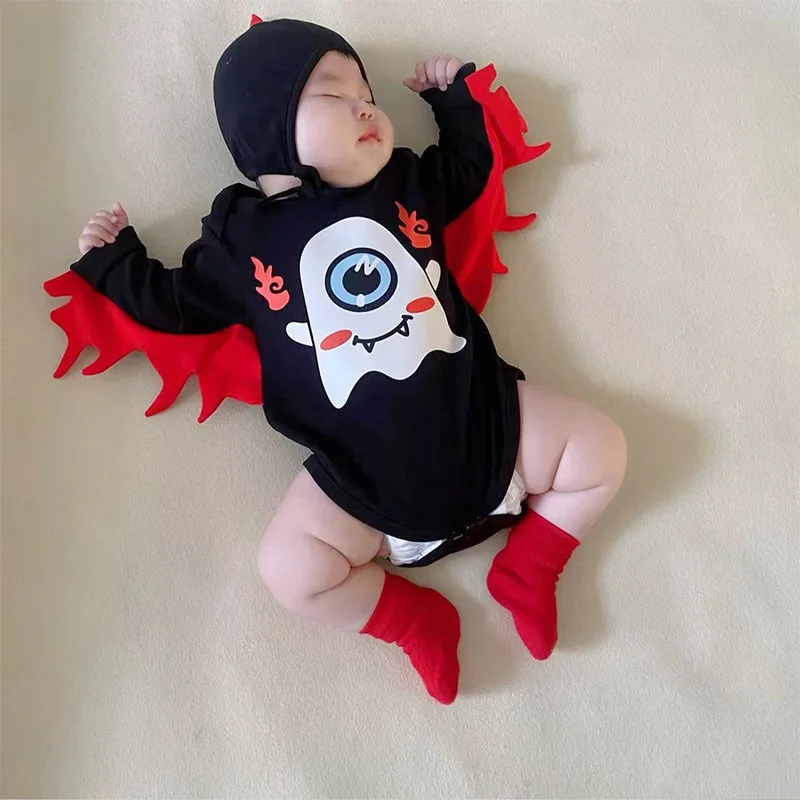 

INS Halloween Baby Romper Newborn Baby Cute Flame Little Ghost Shaped Coustom 0-3 Year Old Personalized Jumpsuit