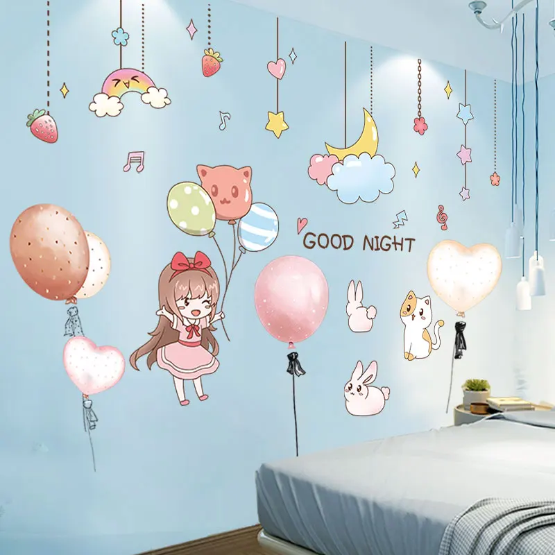 

Cartoon Girl Wall Stickers DIY Balloons Animals Wall Decals for Kids Rooms Baby Bedroom Kindergarten Nursery Home Decoration