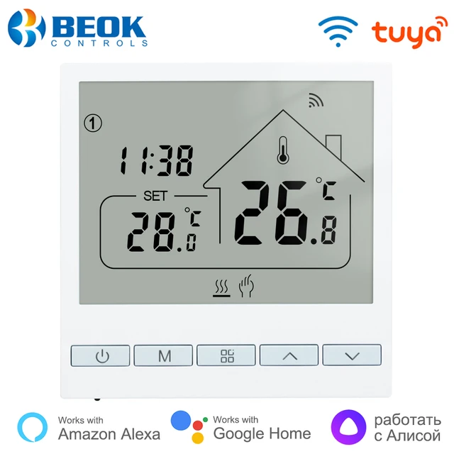 Beok Tuya Wifi Thermostat ไฟฟ้าเครื่องทําความร้อนใต้พื้นดิจิตอล Programmable Temperature Controller 16A พร้อมเซนเซอร์ Alexa Alice 1