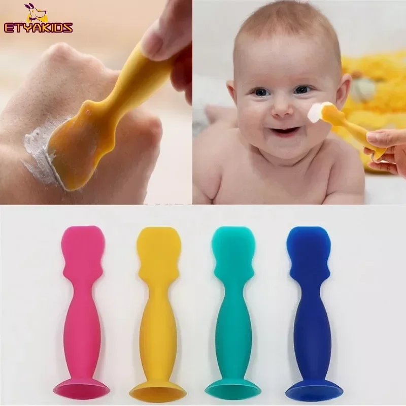 Baby Cotton Swabs Silicone Infant Diaper Cream Applicator Flexible Keeps Hands Fingernails Clean Reusable Spatula Suction Cup