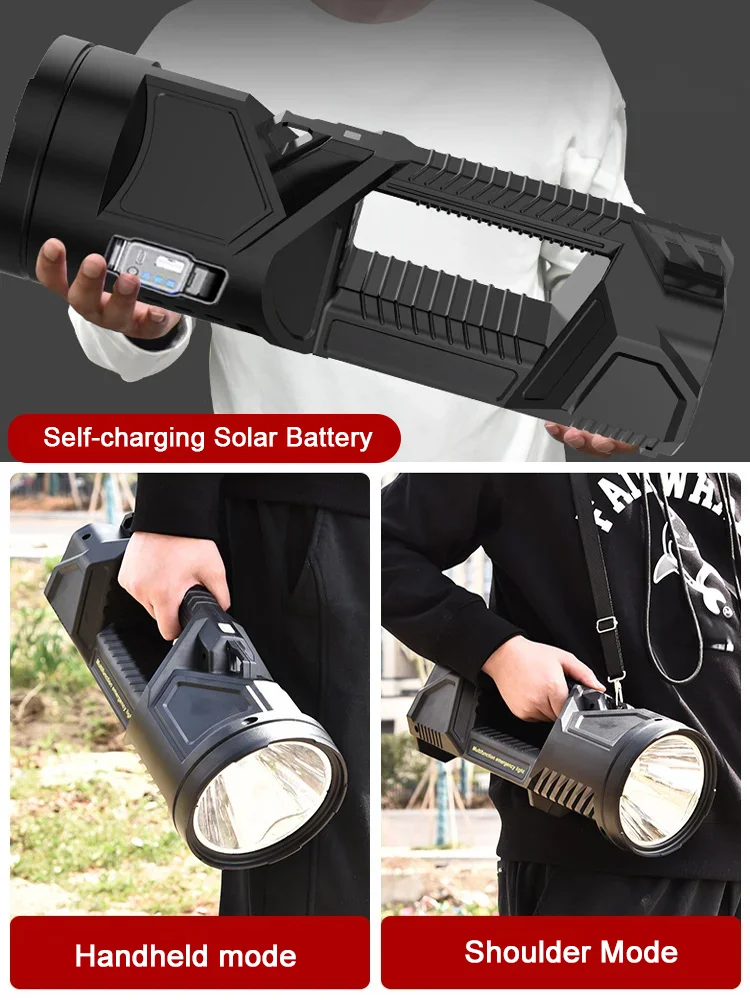 Extra Large Flashlight 22/27/38.5cm Outdoor Solar Rechargeable Searchlight Long Range Super Bright