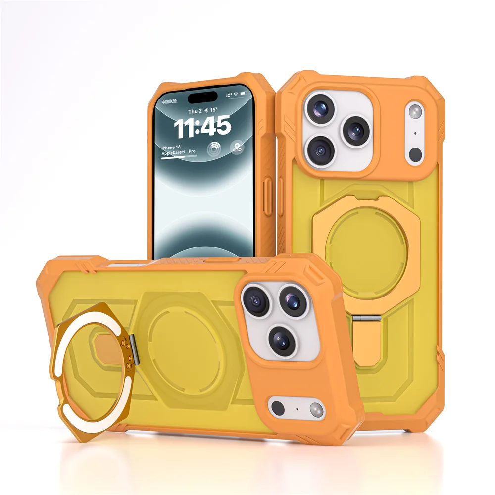 Rugged Magnetic Armor Fold Stand Phone Case with Wireless Charging and Corner Protection