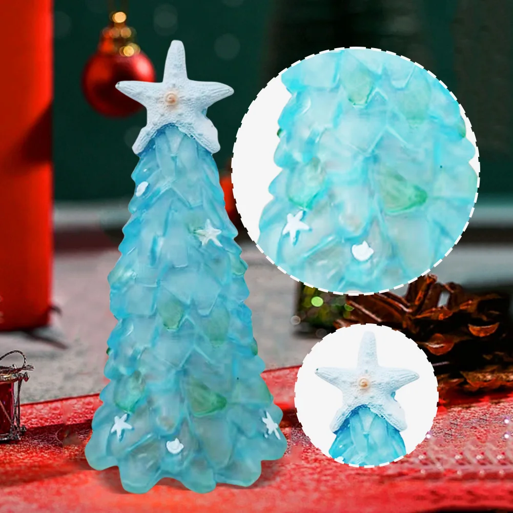 Sea Glass Christmas Tree with Starfish Handcrafted Christmas Tree Resin Mini Christmas Tree Ornaments for Birthday Party Gift
