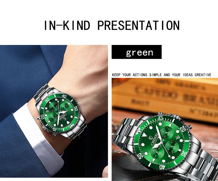 CHENXI Men's Luminous Waterproof Multi-function Watch Stainless Steel Strap Chronograph Calendar Casual Daily Wristwatch