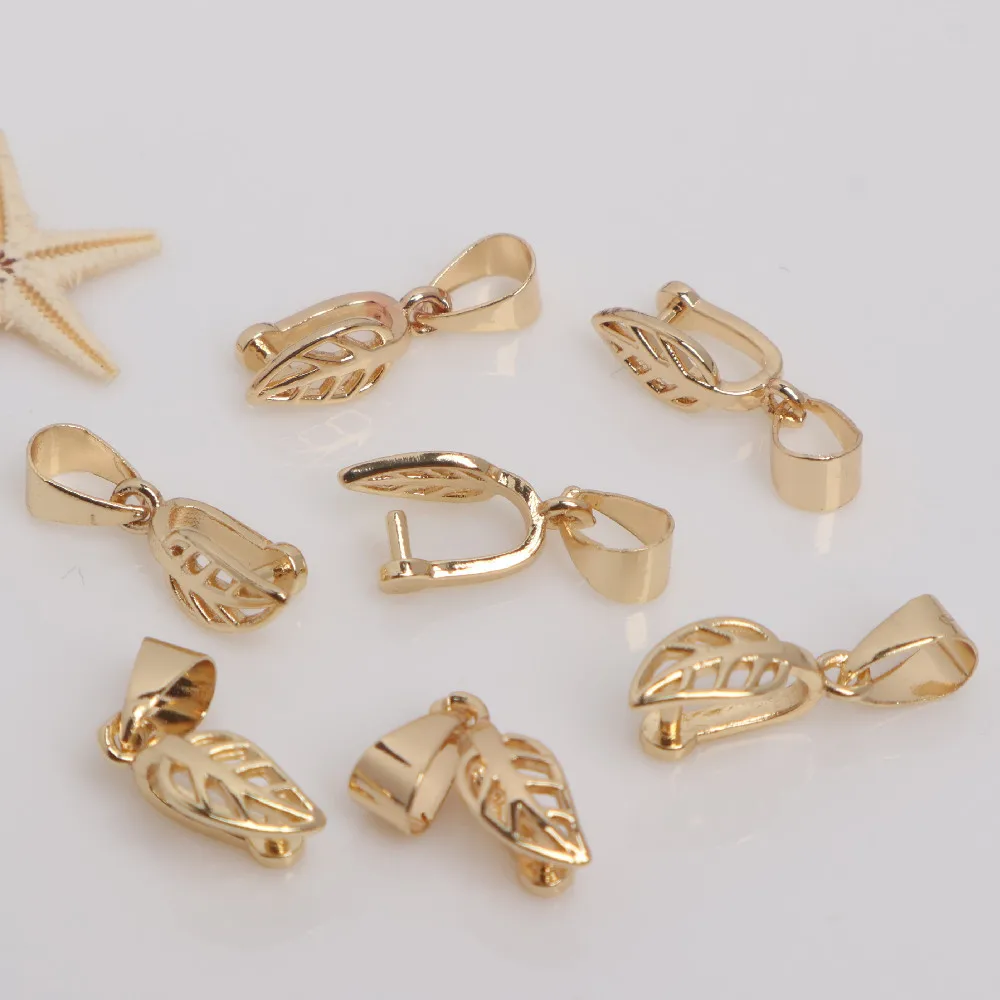 5 Stück 18K vergoldete Messing-Hohlblatt-Klemmhalterungen, Anhänger-Verbinder für DIY-Schmuckherstellung von Halsketten – Detail 6