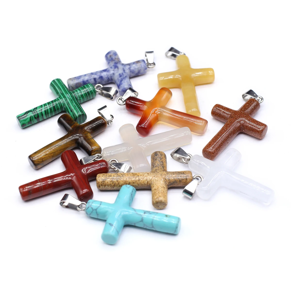 

2 PCS Natural Semi-Precious Stones Cross Pendant In Random Colours Fine Shape for DIY Jewelry Making Handmade Bracelet Necklace