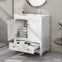 30" Bathroom Vanity with Sink, Combo, Cabinet with Doors and Drawer, Solid Frame and MDF Board, White (Old Sku:JL000006AAK) 1