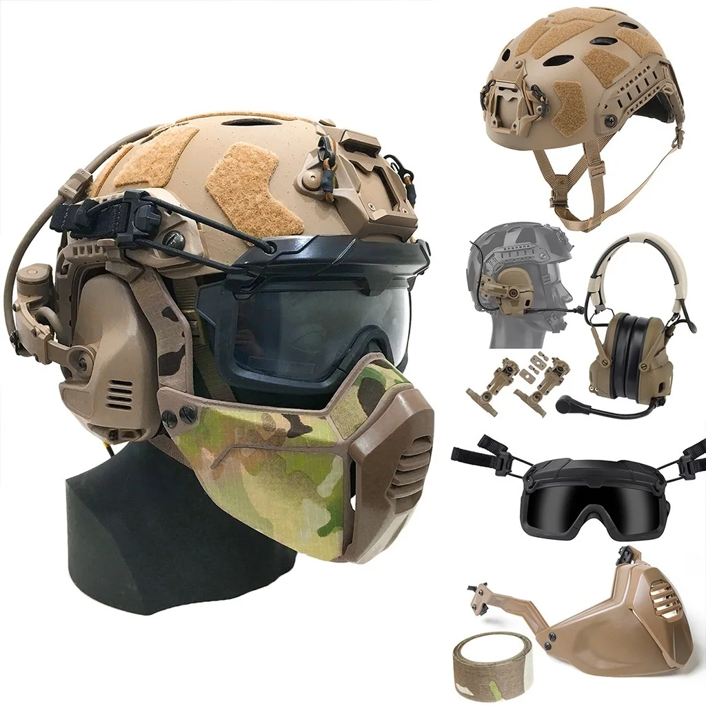 Casco Paintball Softair - Cuffie Per Comunicazione Tattica - Occhiali Tipo Rail - Mezza Maschera Rigida - Difesa Totale - Per Giochi Di Paintball Soft