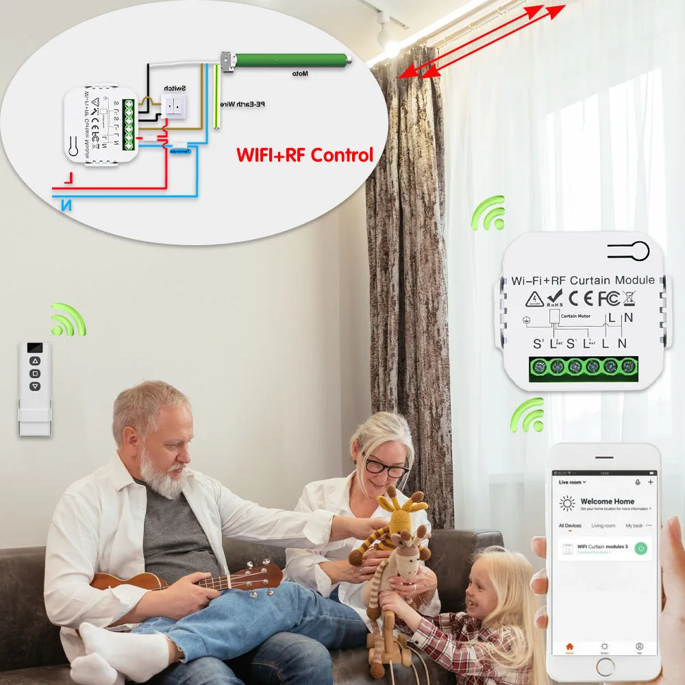 Interruptor de persiana enrollable conectado por WiFi, módulo de cortina  inteligente Tuya, Motor de persianas de 433MHz, Control remoto para Alexa y  Google Home - AliExpress