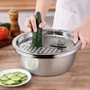 1pc Stainless Steel Kitchen Set with Integrated Grinder,Multi-Filter and Mixing Bowl-for Cleaning and Slicing,Vegetables, Cheese 2
