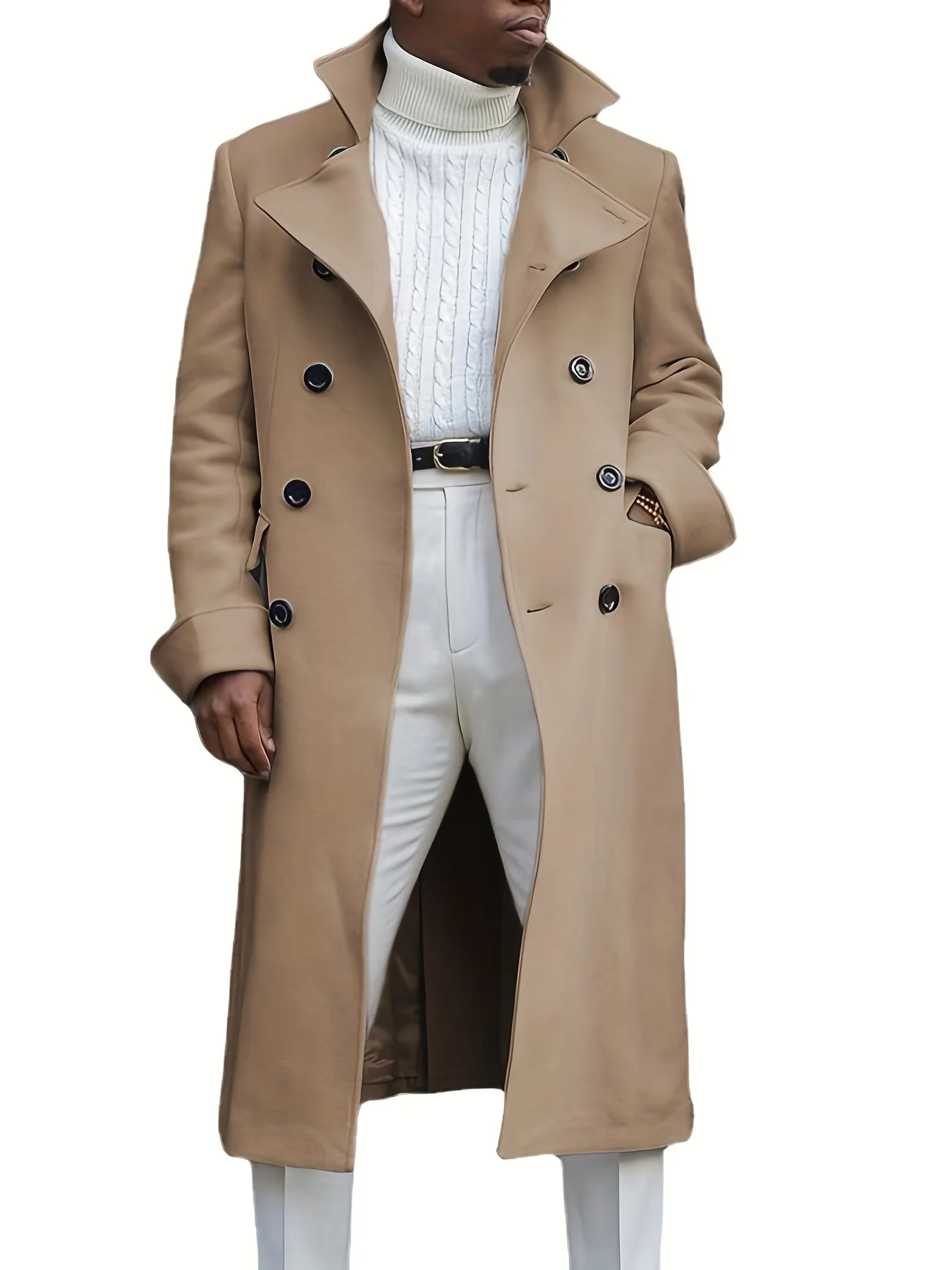Men Autumn Winter Double-breasted Trench Coat