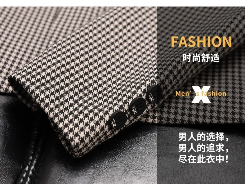 Plus-Size Herren Frühjahr neuer koreanischer Stil Slim-Fit trendige hübsche einreihige Hahnentritt-Anzugjacke – Detail 4