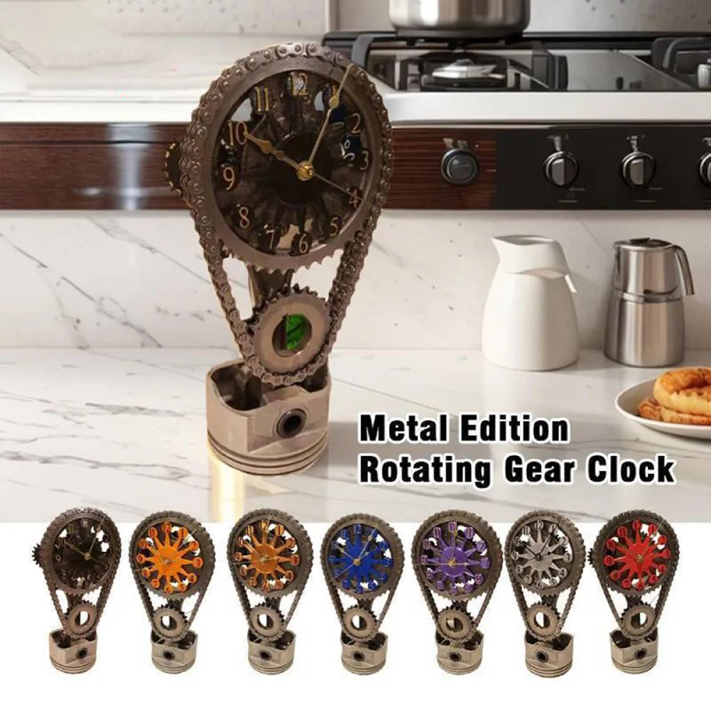 

Vintage Chain Rotating Gear Desktop Clock Retro Handicraft Ornament Gifts For Restaurant Home Office Creative Timer Decoration
