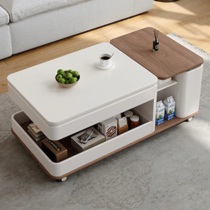 โต๊ะน้ำชาอเนกประสงค์สำหรับห้องนั่งเล่น โต๊ะกาแฟทันสมัยสำหรับบ้าน พร้อมล้อเลื่อน โต๊ะกลางขนาดกะทัดรัดมีสไตล์สำหรับอพาร์ตเมนต์ 1