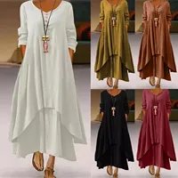 Robe longue en coton pour femmes, décontractée, à la mode, avec boutons, couleur unie, pour documents 2