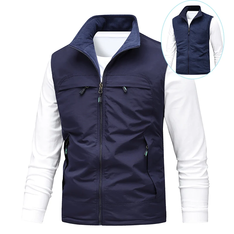 Outdoor Reversible Fleece Sports Fishing Casual Windproof Sleeveless Vest Comfortable Breathable Camping Vest Male