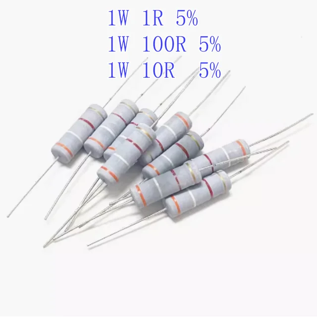 20pcs 1W 5% Wire Wound Resistor Fuse Winding Resistance 100R 10R 1R 1ohm  10OHM 100OHM Carbon Resister